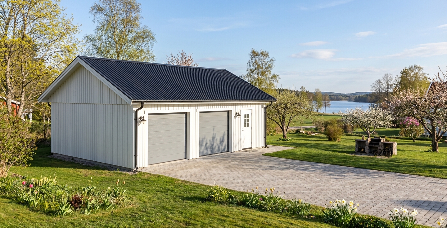 Dubbelgarage-Lövlund-80m2-7,2x10,8m - Vår