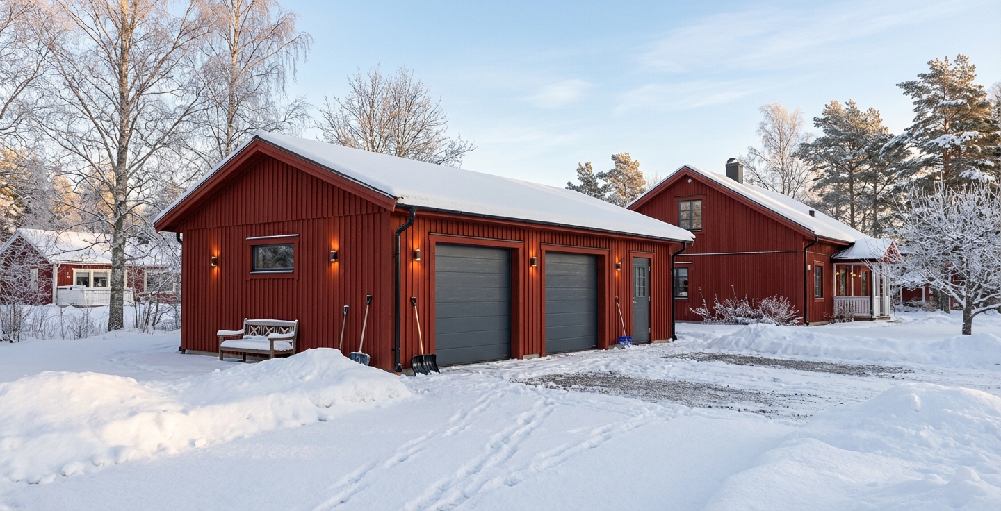 Dubbelgarage-Lövlund-80m2-7,2x10,8m - Vinter