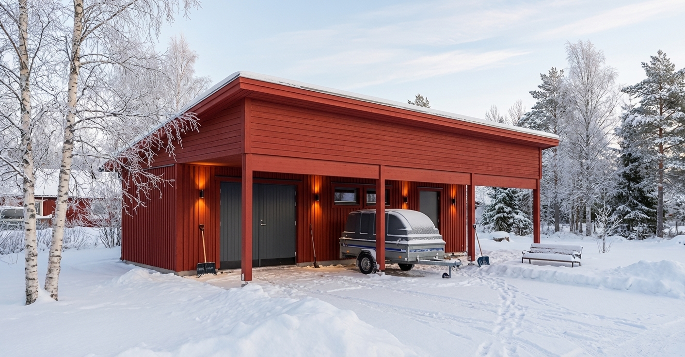 Förråd-med-carport-Hemmingen-60m2-54(30)x108- Vinter