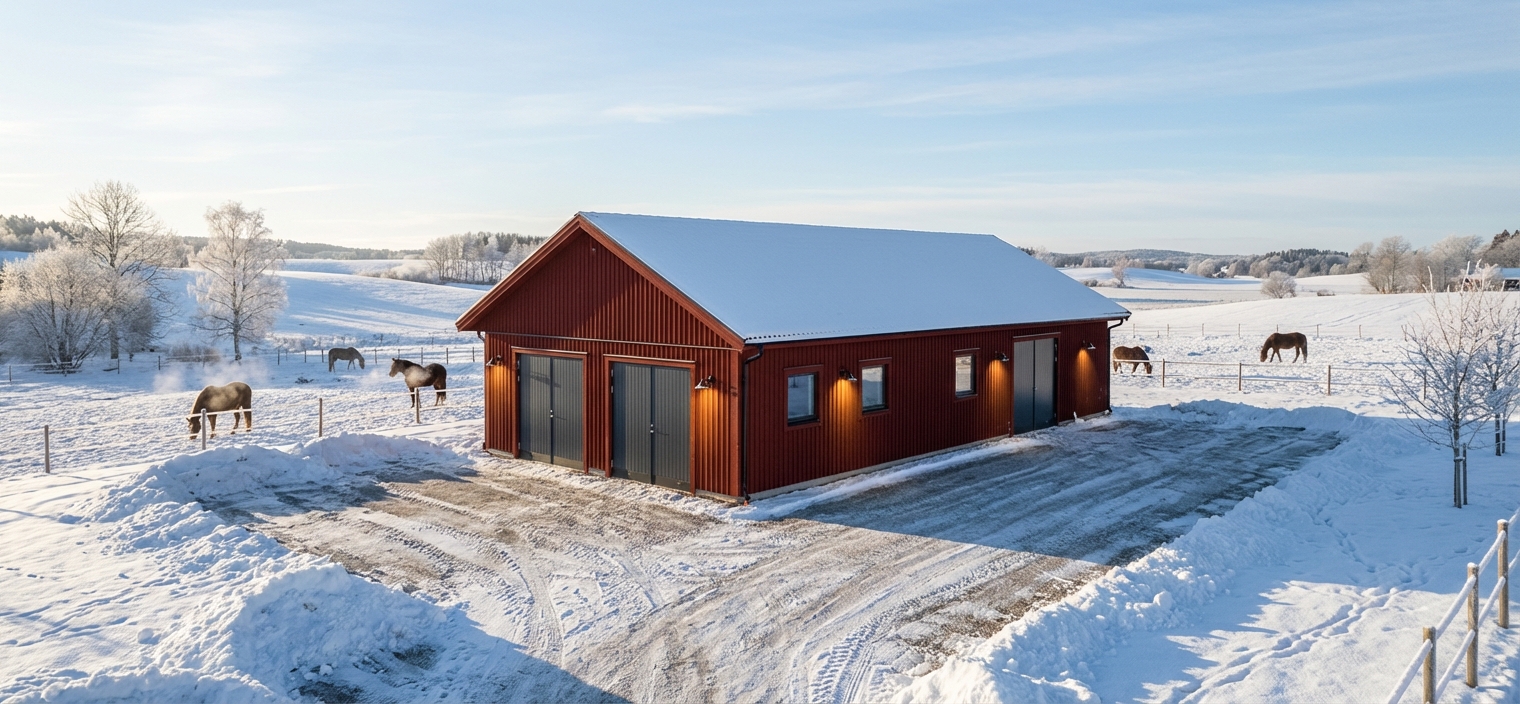 Stall-Bureå-130m2- 8,4x15,6x27 - Vinter