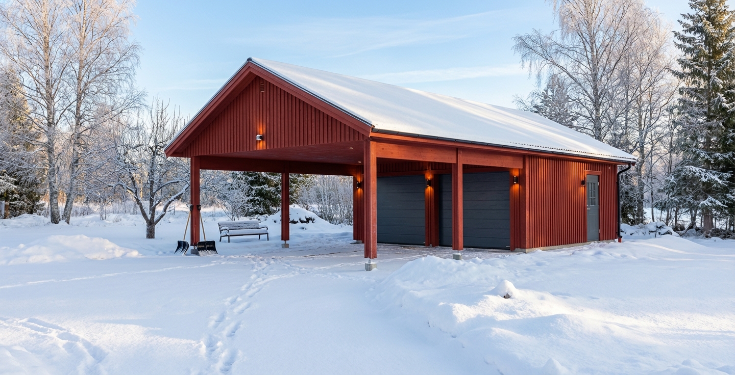Garage-med-carport-Laxbacken-74m2- 6,0x6,0(6,0)- Vinter